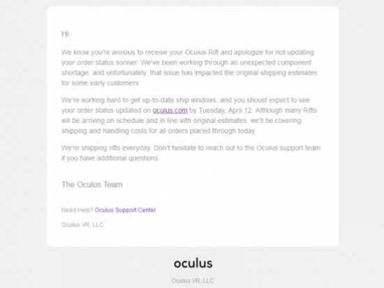 Oculus Rift推遲發(fā)貨？給你包郵咯