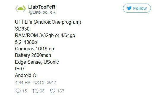 Android One新機(jī)HTC U11 Life：驍龍630賣這么貴？