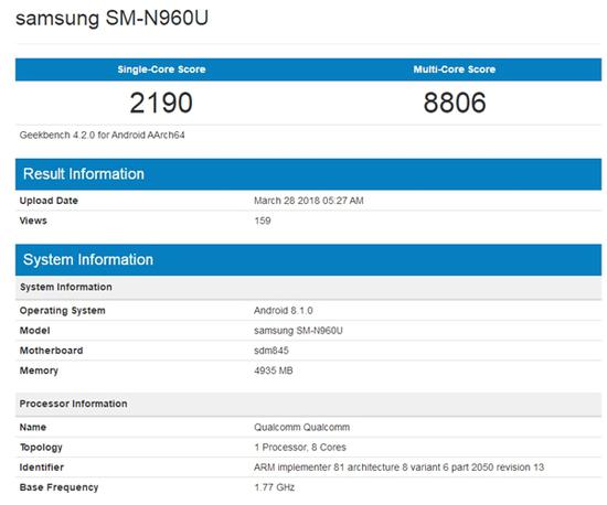 三星Note9跑分曝光：能否與iPhone X Plus一戰(zhàn)？