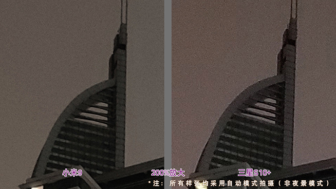 三星S10+對比小米9夜景測試：小米還需優(yōu)化算法 細(xì)節(jié)色彩還有提升空間