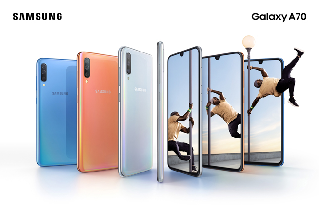 三星Galaxy A70打頭陣：水滴屏+驍龍675加持 25W快充搶風(fēng)頭